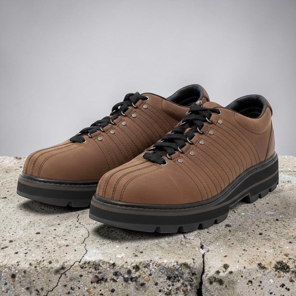 K-Swiss Brown Leather Lug Sole Low‎ Top Boots Mens Size 11 Hiking Gorpcore Shoes
